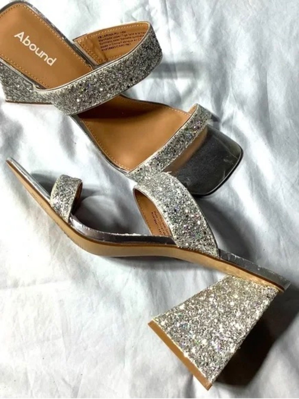 Abound Silver Glitter Block Heel Sandals with Dual Straps